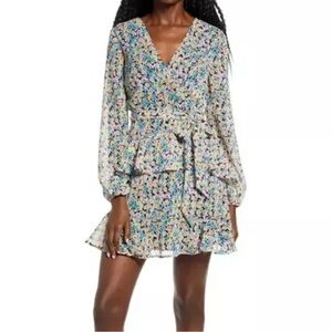 Leith Floral V-Neck Long Sleeve Mini Dress Size XS